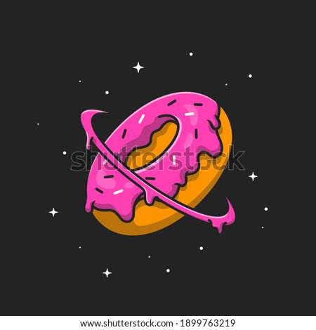 Doughnut Planet Cartoon Vector Icon Illustration. Food Space Icon Concept Isolated Premium Vector. Flat Cartoon Style