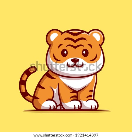 Cute Tiger Sitting Cartoon Vector Icon Illustration. Animal Nature Icon Concept Isolated Premium Vector. Flat Cartoon Style