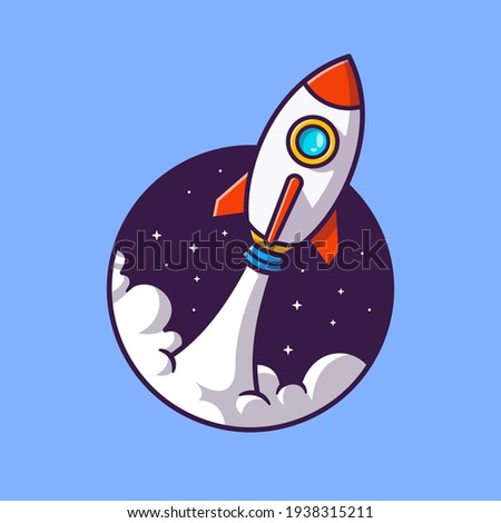 Rocket Launching Cartoon Vector Icon Illustration. Technology Transportation Icon Concept Isolated Premium Vector. Flat Cartoon Style
