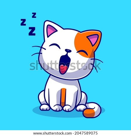 Cute Cat Yawning Sleepy Cartoon Vector Icon Illustration. Animal Nature Icon Concept Isolated Premium Vector. Flat Cartoon Style