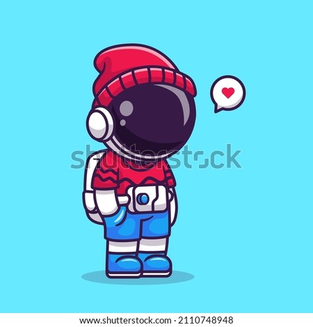 Cute Cool Astronaut Wearing Beanie Hat Cartoon Vector Icon Illustration. Science Technology Icon Concept Isolated Premium Vector. Flat Cartoon Style