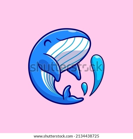 Cute Whale Swimming Cartoon Vector Icon Illustration. Animal Nature Icon Concept Isolated Premium Vector. Flat Cartoon Style