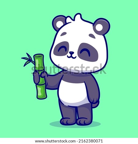 Cute Panda Holding Bamboo Cartoon Vector Icon Illustration. Animal Nature Icon Concept Isolated Premium Vector. Flat Cartoon Style