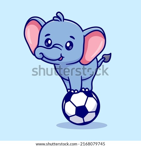 Cute Elephant Standing On Soccer Ball Cartoon Vector Icon Illustration. Animal Sport Icon Concept Isolated Premium Vector. Flat Cartoon Style