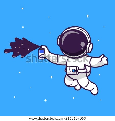 Cute Astronaut Spray With Space Cartoon Vector Icon Illustration Science Technology Icon Concept Isolated Premium Vector. Flat Cartoon Style
