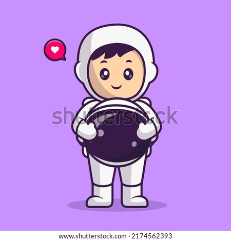 Cute Astronaut Take Off Helmet Cartoon Vector Icon Illustration. Science Technology Icon Concept Isolated Premium Vector. Flat Cartoon Style