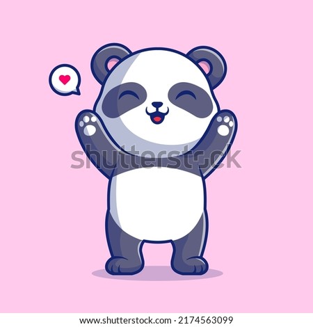 Cute Panda Raising Hand Cartoon Vector Icon Illustration. Animal Nature Icon Concept Isolated Premium Vector. Flat Cartoon Style