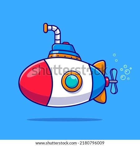 Submarine In Underwater Cartoon Vector Icon Illustration. Transportation Technology Icon Concept Isolated Premium Vector. Flat Cartoon Style