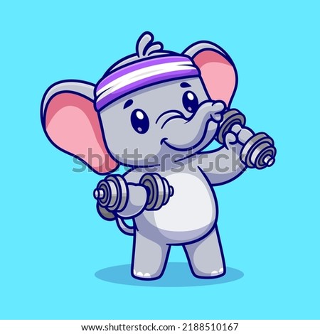 Cute Elephant Lifting Dumbbell Cartoon Vector Icon Illustration. Animal Sport Icon Concept Isolated Premium Vector. Flat Cartoon Style