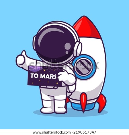 Cute Astronaut Going To Mars With Rocket Cartoon Vector Icon Illustration Science Technology Icon Concept Isolated Premium Vector. Flat Cartoon Style