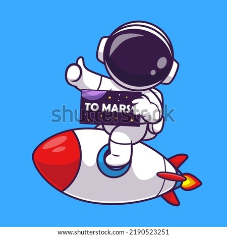 Cute Astronaut Riding Rocket To Mars Cartoon Vector Icon Illustration Science Technology Icon Concept Isolated Premium Vector. Flat Cartoon Style