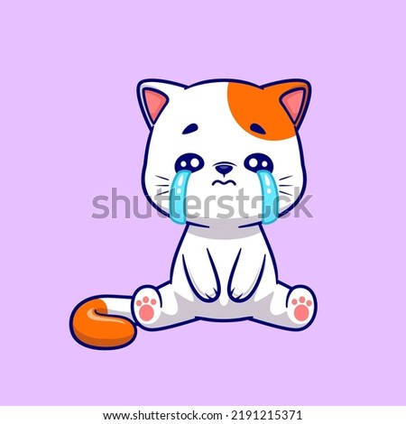 Cute Cat Crying Cartoon Vector Icon Illustration. Animal Nature Icon Concept Isolated Premium Vector. Flat Cartoon Style