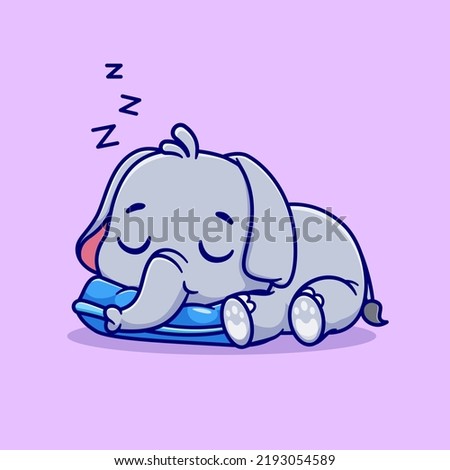 Cute Elephant Sleeping On Pillow Cartoon Vector Icon Illustration. Animal Nature Icon Concept Isolated Premium Vector. Flat Cartoon Style