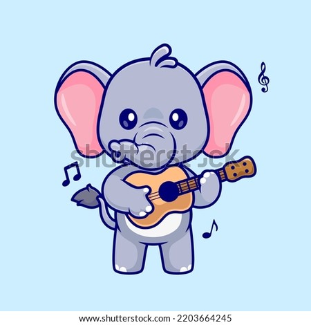 Cute Elephant Playing Guitar Cartoon Vector Icon Illustration. Animal Music Icon Concept Isolated Premium Vector. Flat Cartoon Style