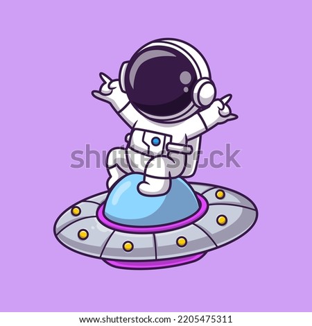 Cute Astronaut Sitting On Ufo Cartoon Vector Icon Illustration Science Technology Icon Concept Isolated Premium Vector. Flat Cartoon Style