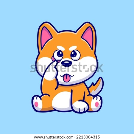 Cute Shiba Inu Dog Sitting And Teasing Cartoon Vector Icon Illustration. Animal Nature Icon Concept Isolated Premium Vector. Flat Cartoon Style