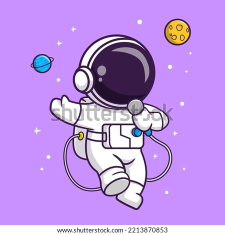 Cute Astronaut Singing With Microphone In Space Cartoon Vector Icon Illustration Science Technology Icon Concept Isolated Premium Vector. Flat Cartoon Style