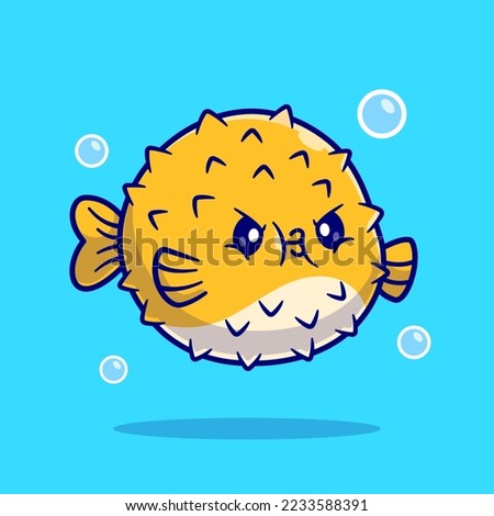 Cute Puffer Fish Angry Cartoon Vector Icon Illustration. Animal Nature Icon Concept Isolated Premium Vector. Flat Cartoon Style