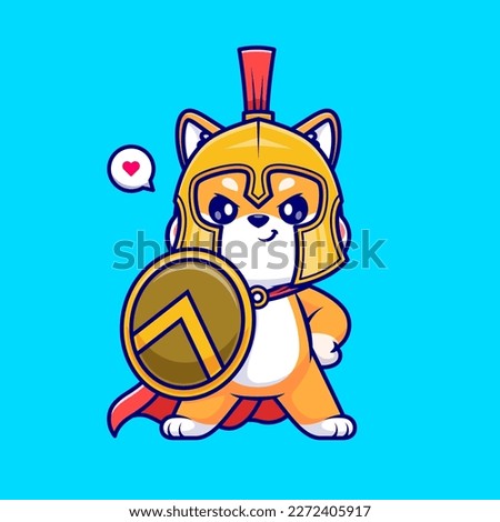 Cute Shiba Inu Dog Knight With Shield Cartoon Vector Icon Illustration. Animal Holiday Icon Concept Isolated Premium Vector. Flat Cartoon Style