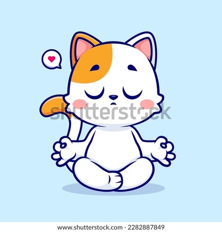 Cute Cat Meditation Yoga Cartoon Vector Icon Illustration. Animal Sport Icon Concept Isolated Premium Vector. Flat Cartoon Style