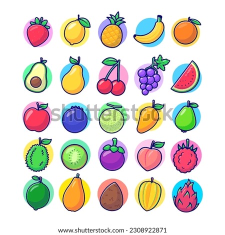 Fruits Collection Cartoon Vector Icon Illustration. Food Nature Icon Concept Isolated Premium Vector. Flat Cartoon Style