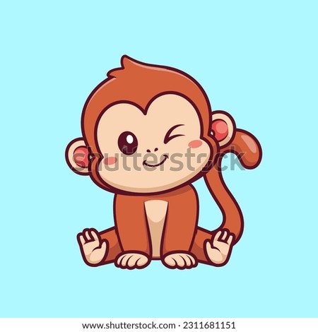 Cute Monkey Sitting Cartoon Vector Icon Illustration. Animal Nature Icon Concept Isolated Premium Vector. Flat Cartoon Style