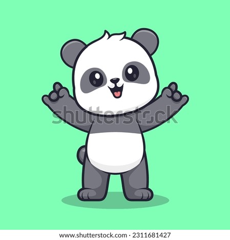 Cute Panda With Metal Hand Cartoon Vector Icon Illustration. Animal Nature Icon Concept Isolated Premium Vector. Flat Cartoon Style