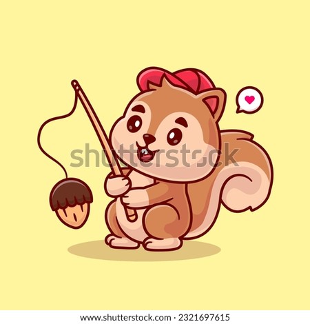Cute Squirrel Fishing Acorn Cartoon Vector Icon Illustration. Animal Food Icon Concept Isolated Premium Vector. Flat Cartoon Style