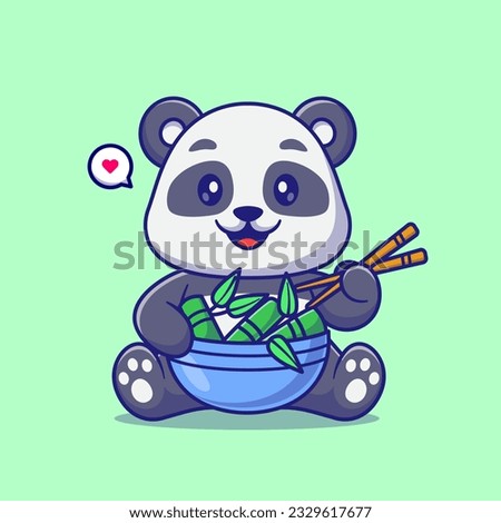 Cute Panda Eating Bamboo with Chopsticks Cartoon Vector Icon Illustration. Animal Nature Icon Concept Isolated Premium Vector. Flat Cartoon Style