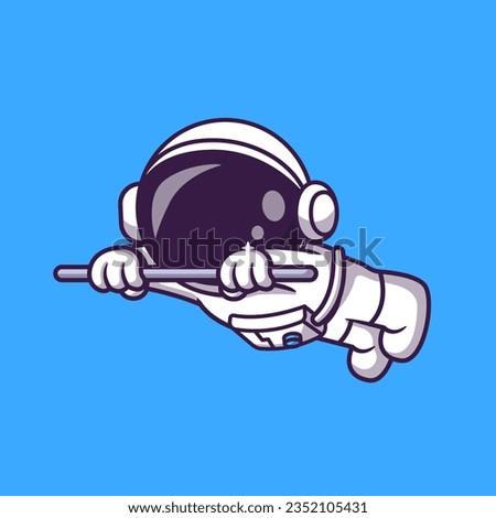 Cute Astronaut Flying With Stick Cartoon Vector Icon Illustration. Science Technology Icon Concept Isolated Premium Vector. Flat Cartoon Style