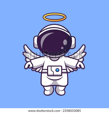 Cute Astronaut Angel Flying Cartoon Vector Icon Illustration. Science Holiday Icon Concept Isolated Premium Vector. Flat Cartoon Style
