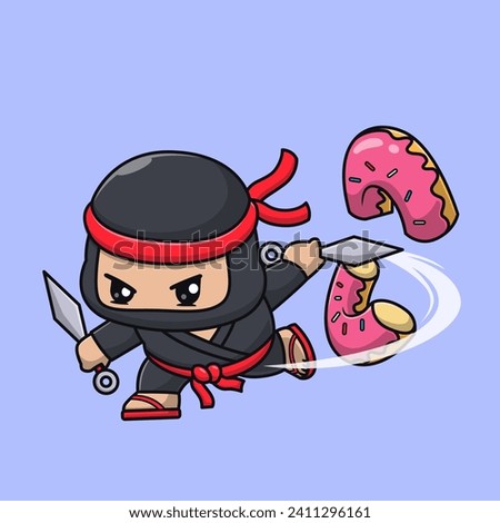 Cute Ninja Slash Donut With Kunai Knife Cartoon Vector Icon
Illustration. People Food Icon Concept Isolated Premium
Vector. Flat Cartoon Style