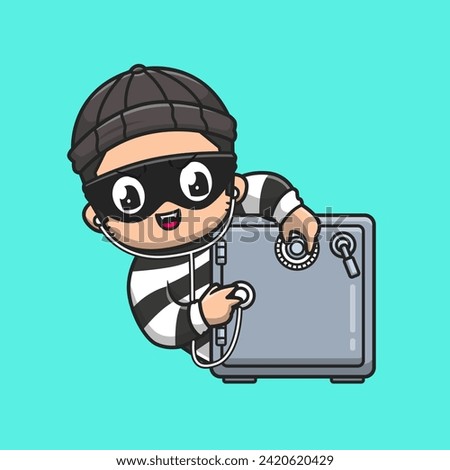 Cute Thief Open Safe Deposit Box With Stethoscope Cartoon
Vector Icon Illustration. People Holiday Icon Concept Isolated
Premium Vector. Flat Cartoon Style