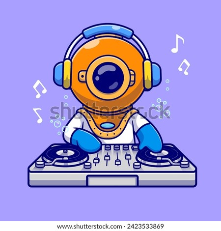 Cute Diver Playing Dj Electronic Music With Headphone
Cartoon Vector Icon Illustration. Science Music Icon Concept
Isolated Premium Vector. Flat Cartoon Style