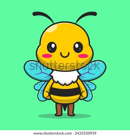 Cute Honey Bee Standing Cartoon Vector Icon Illustration. Animal Nature Icon Concept Isolated Premium Vector. Flat Cartoon Style