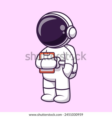 Cute Astronaut Holding Clipboard Cartoon Vector Icon Illustration. Science Business Icon Concept Isolated Premium Vector. Flat Cartoon Style