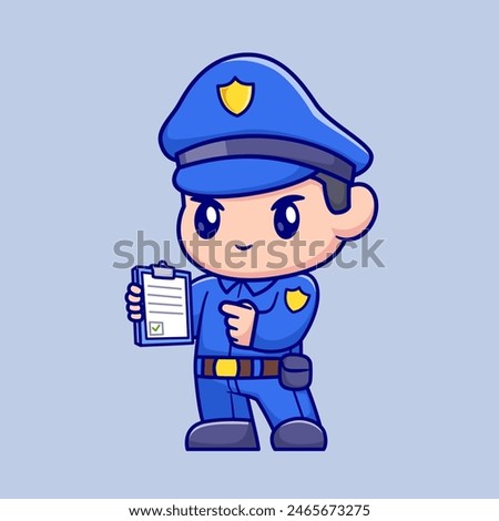 Cute Police Holding Clipboard Cartoon Vector Icon Illustration. People Profession Icon Concept Isolated Premium Vector. Flat Cartoon Style