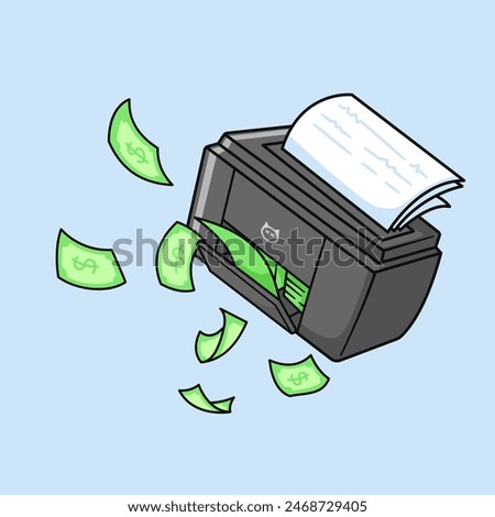 Printer With Money Cartoon Vector Icon Illustration. Technology Finance Icon Concept Isolated Premium Vector. Flat Cartoon Style