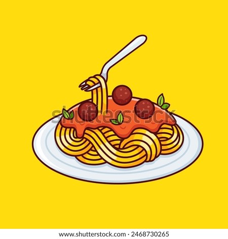 Spaghetti Noodle Cartoon Vector Icon Illustration. Food Object Icon Concept Isolated Premium Vector. Flat Cartoon Style