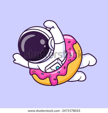 Cute Astronaut Flying With Donut Cartoon Vector Icon Illustration. Science Food Icon Concept Isolated Premium Vector. Flat Cartoon Style