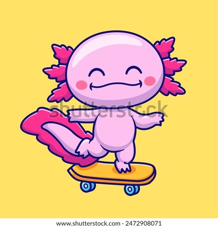 Cute Axolotl Playing Skateboard Cartoon Vector Icon Illustration. Animal Sport Icon Concept Isolated Premium Vector. Flat Cartoon Style