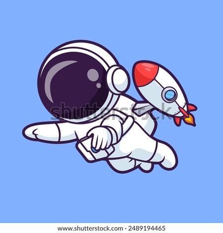 Cute Astronaut Flying with Rocket In Space Cartoon Vector Icon Illustration. Science Technology Icon Concept Isolated Premium Vector. Flat Cartoon Style