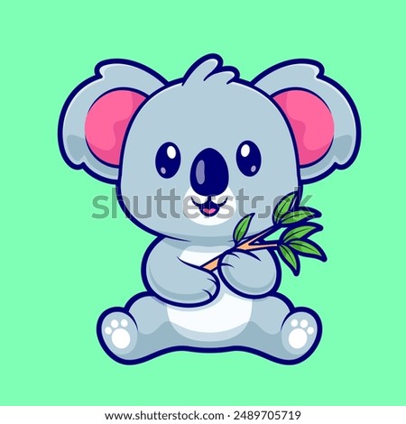 Cute Koala Holding Branch Tree Cartoon Vector Icon Illustration. Animal Nature Icon Concept Isolated Premium Vector. Flat Cartoon Style