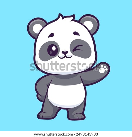 Cute Panda Waving Hand Cartoon Vector Icon Illustration. Animal Nature Icon Concept Isolated Premium Vector. Flat Cartoon Style