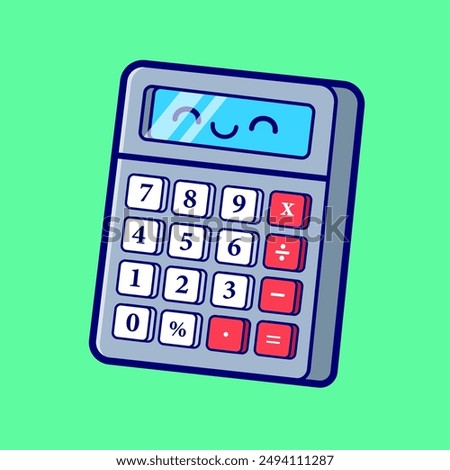 Cute Calculator Smile Cartoon Vector Icon Illustration. Finance Business Icon Concept Isolated Premium Vector. Flat Cartoon Style