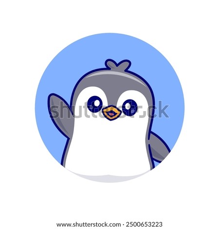 Cute Penguin Waving Hand Logo Cartoon Vector Icon Illustration. Animal Nature Icon Concept Isolated Premium Vector. Flat Cartoon Style