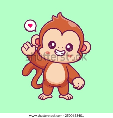 Cute Monkey Waving Hand Cartoon Vector Icon Illustration. Animal Nature Icon Concept Isolated Premium Vector. Flat Cartoon Style