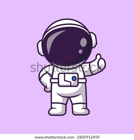 Cute Astronaut Thumb Up Pose Cartoon Vector Icon Illustration. Science Technology Icon Concept Isolated Premium Vector. Flat Cartoon Style