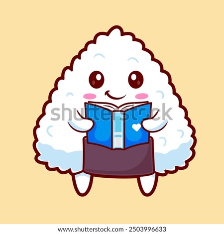 Cute Onigiri Sushi Reading Book Cartoon Vector Icon Illustration. Food Education Icon Concept Isolated Premium Vector. Flat Cartoon Style