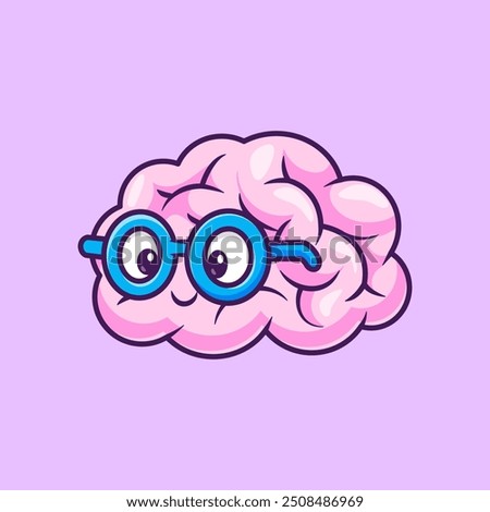 Cute Brain Wearing Glasses Cartoon Vector Icon Illustration. People Education Icon Concept Isolated Premium Vector. Flat Cartoon Style